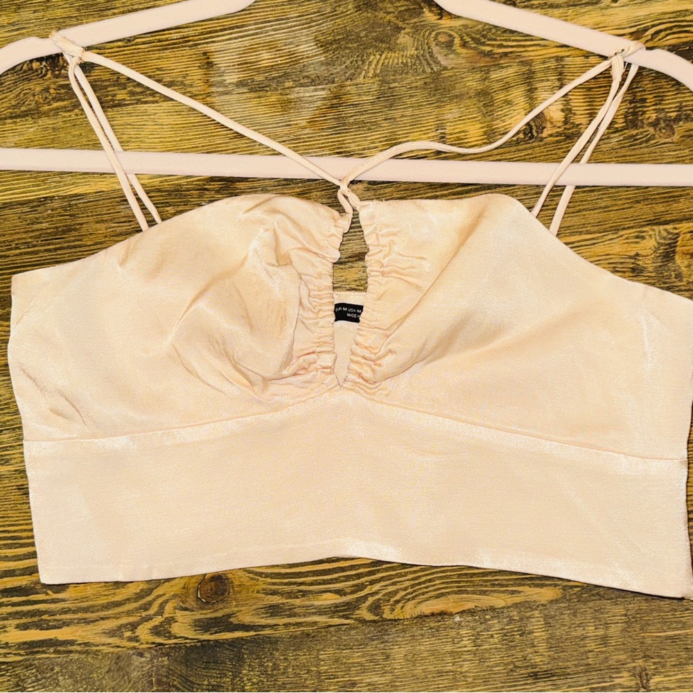 Zara Beige-Pink Satin Cut-Out Crop‎ Top size medium - Picture 6 of 10